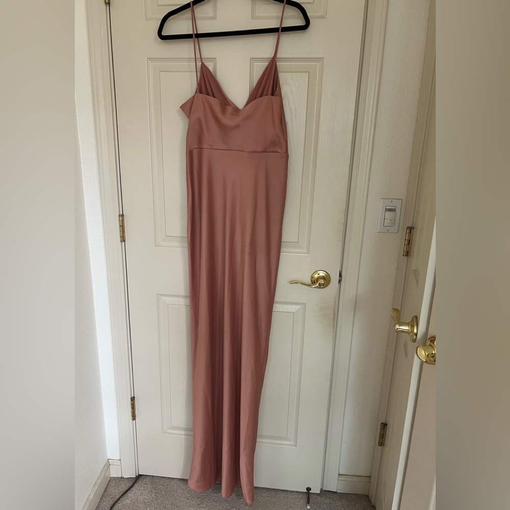 BHLDN Freya Satin Charmeuse Maxi Dress US Sz 10 Dusty Rose Mauve Pink Bridal - Picture 4 of 16